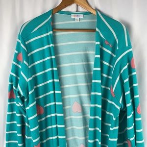 LuLaRoe Caroline Cardigan Teal w/Hearts 2X